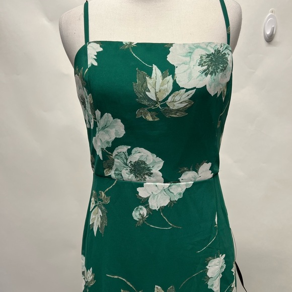 Lulus Feeling Elegant Green Floral Lace Up Slit Maxi Dress - Picture 7 of 8